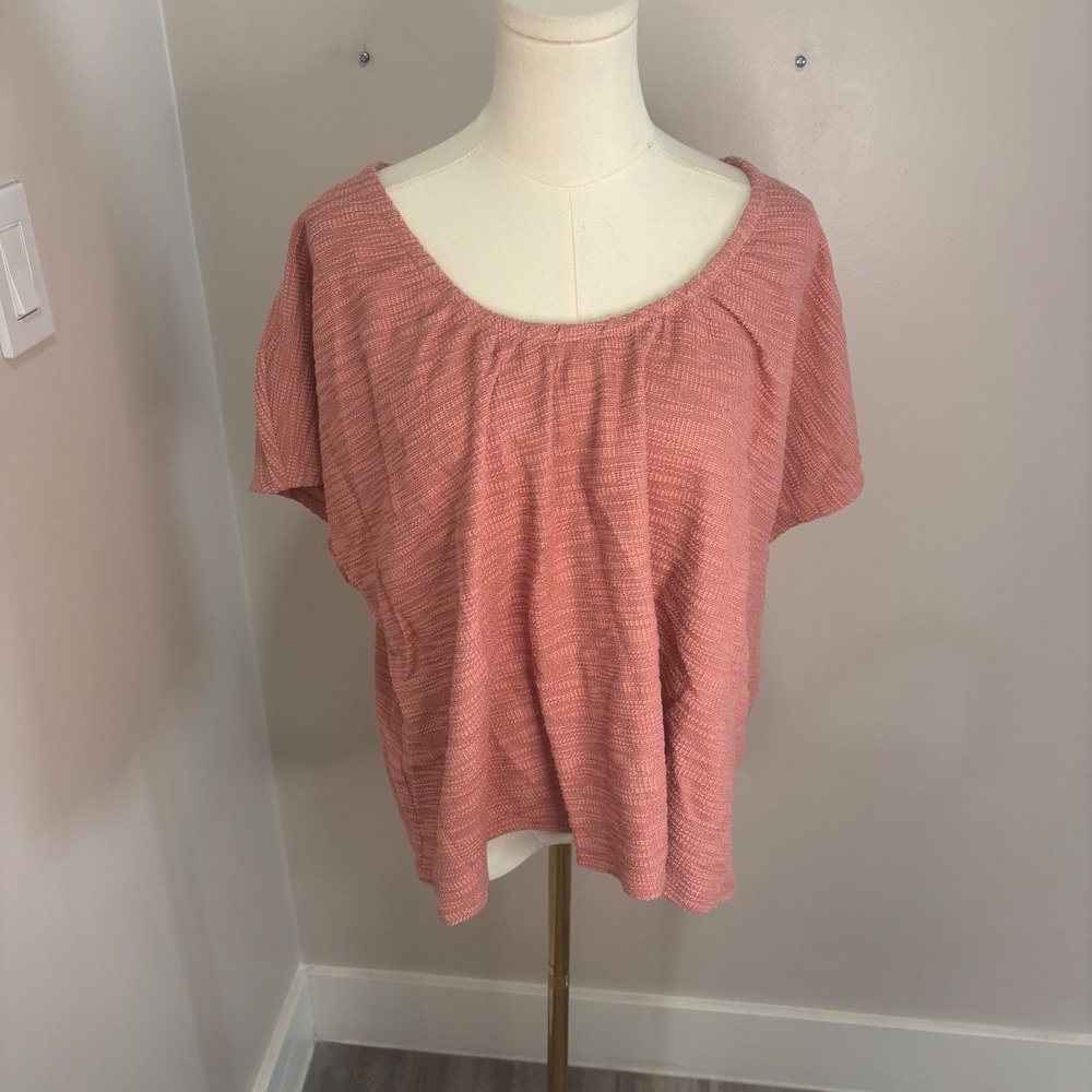 Madewell Pink Textured Gathered Scoop Neck Cap Sleeve Top 3X Plus Size - Picture 3 of 10
